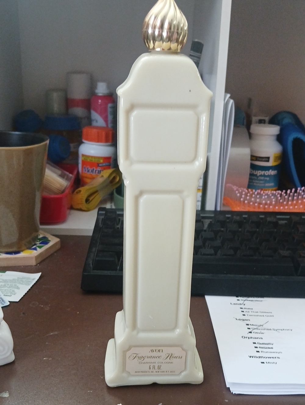 Avon Cream Fragrance Tower with Gold Finial